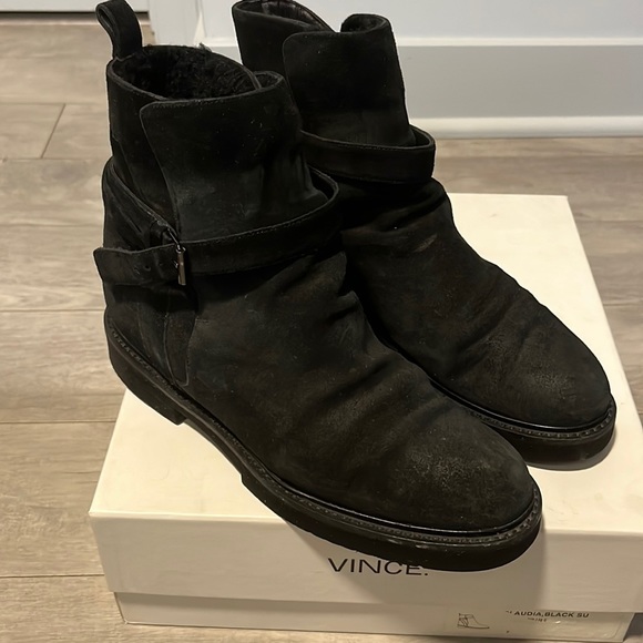 VINCE. Claudia Suede and Shearling Boot - Picture 1 of 14